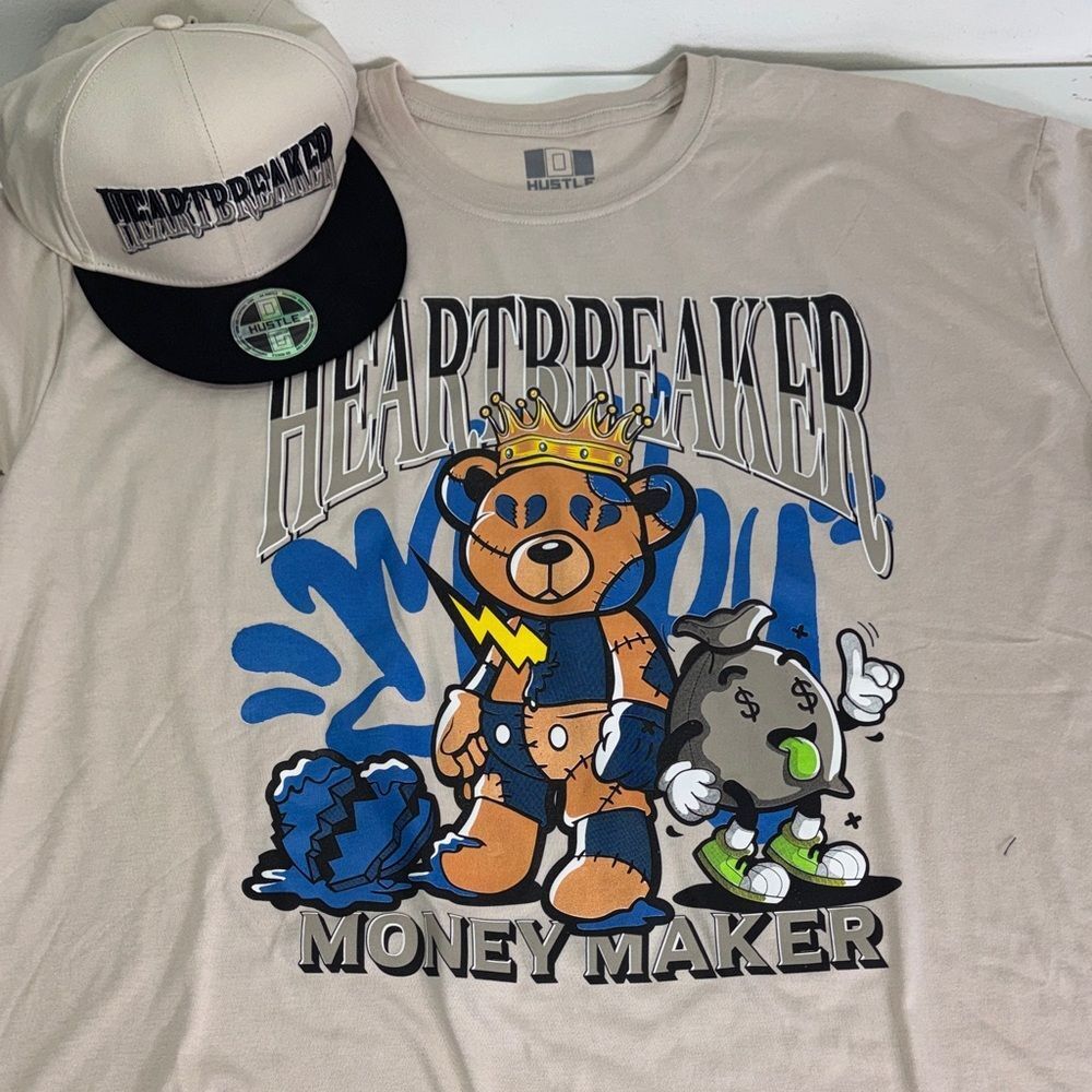 Hustle Cream Graphic Tee - Heartbreaker Design & hat Sz 3X NWT